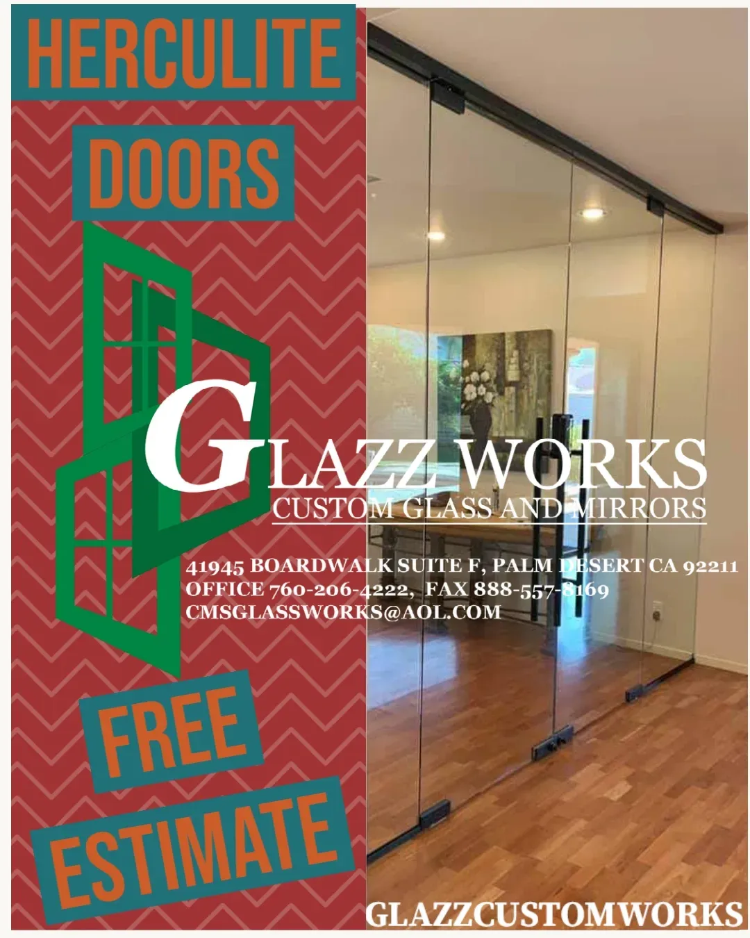 Herculite Glass Doors - Free Estimate by Glazz Custom Works